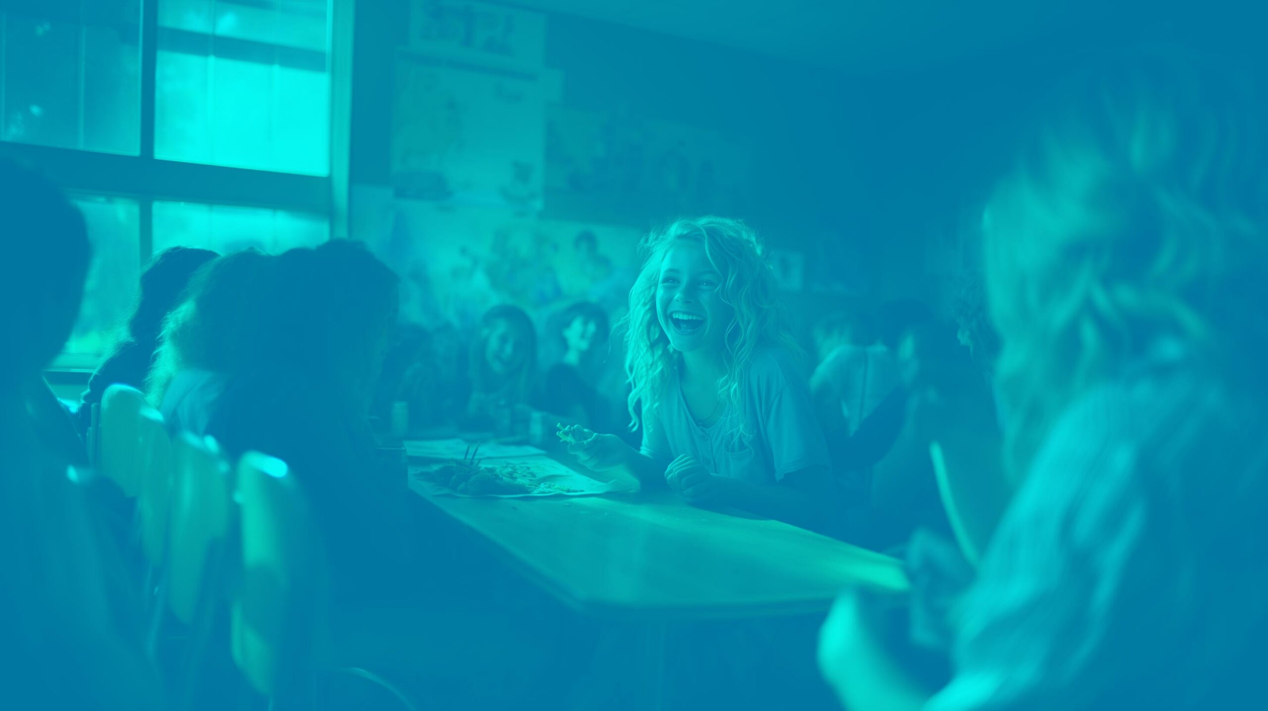 kids in a classroom eating chili